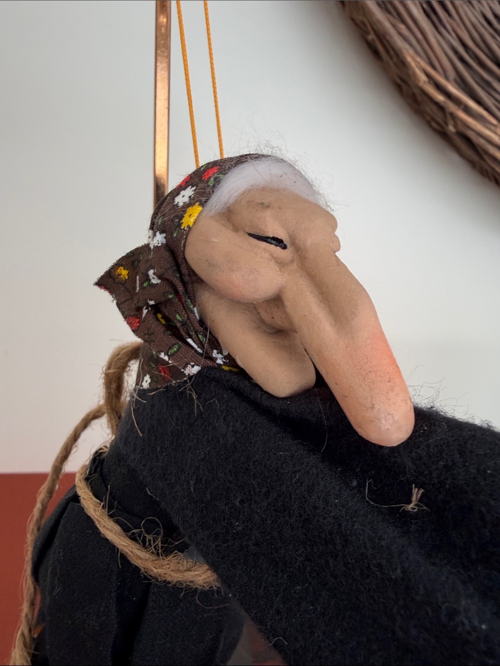 Vintage Good Luck Black Fabric Flying Kitchen Witch With Broom. - Picture 5 of 9